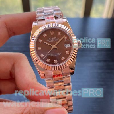 Copy Rolex Datejust 31 Rose gold President Brown Face Watches